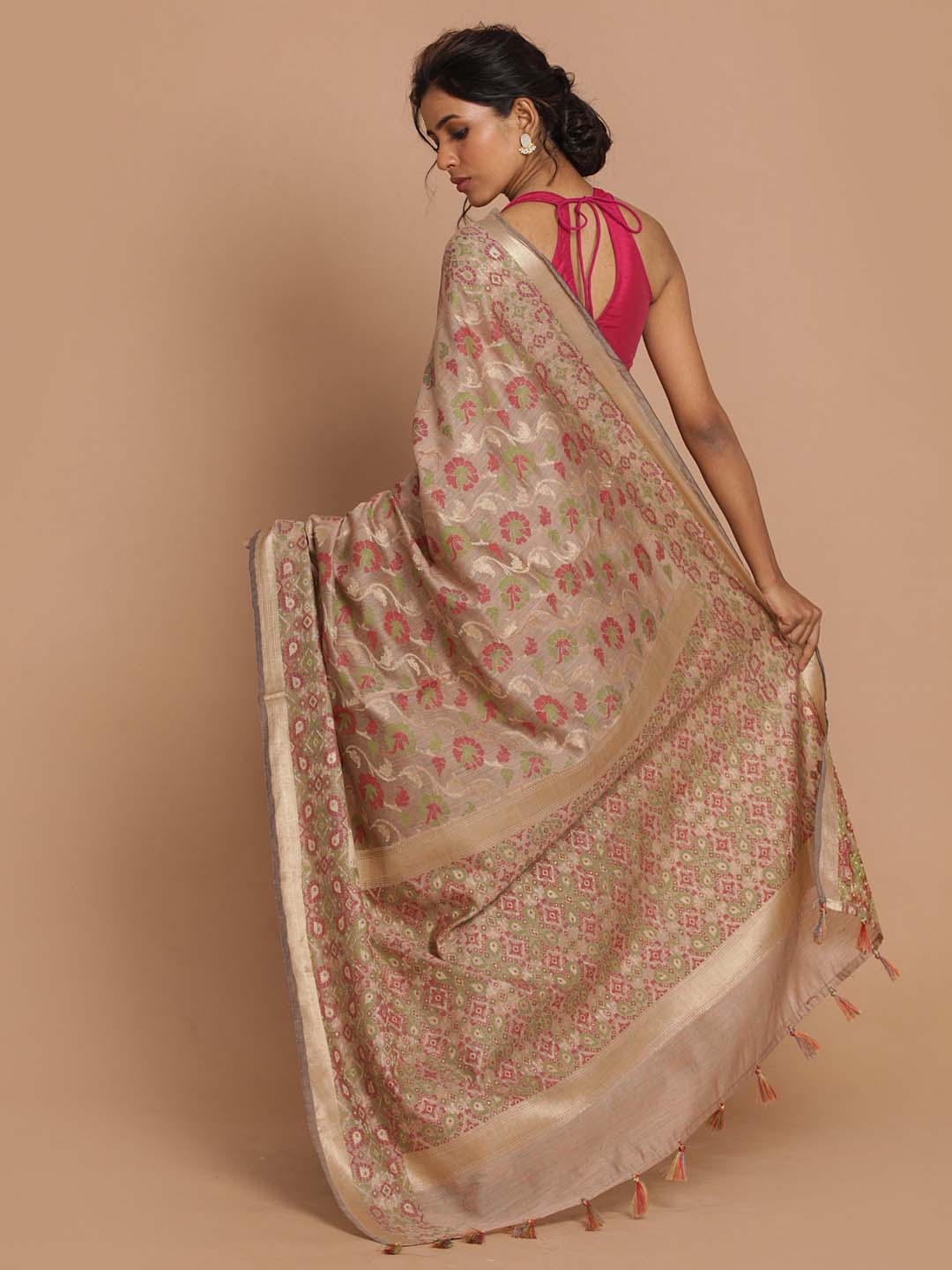 Indethnic Banarasi Beige Woven Design Festive Wear Saree - View 3
