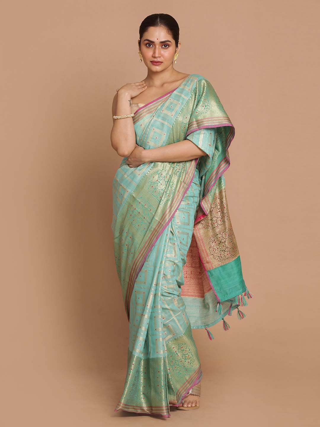 Indethnic Banarasi Blue Woven Design Festive Wear Saree - View 1