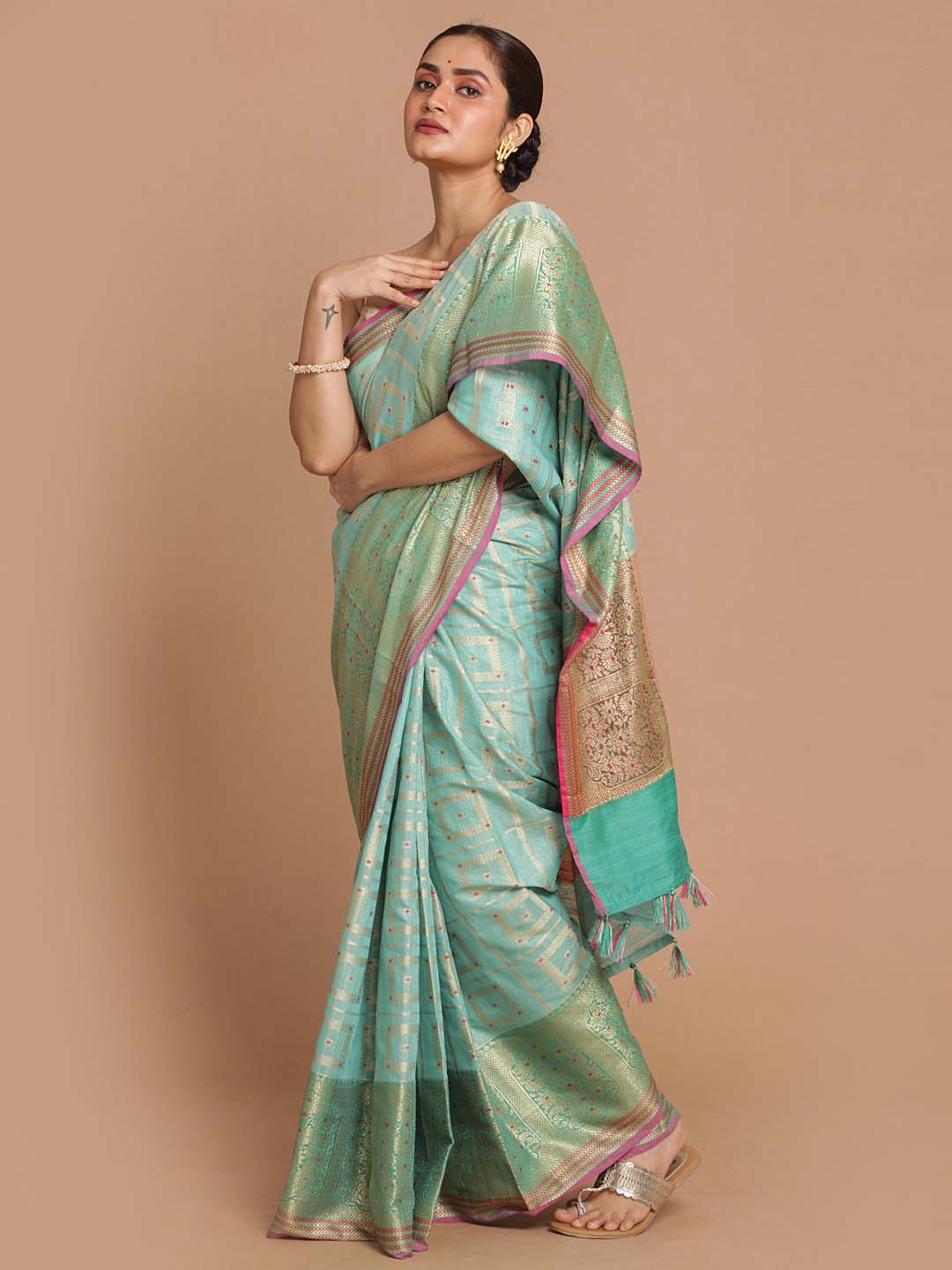 Indethnic Banarasi Blue Woven Design Festive Wear Saree - View 2