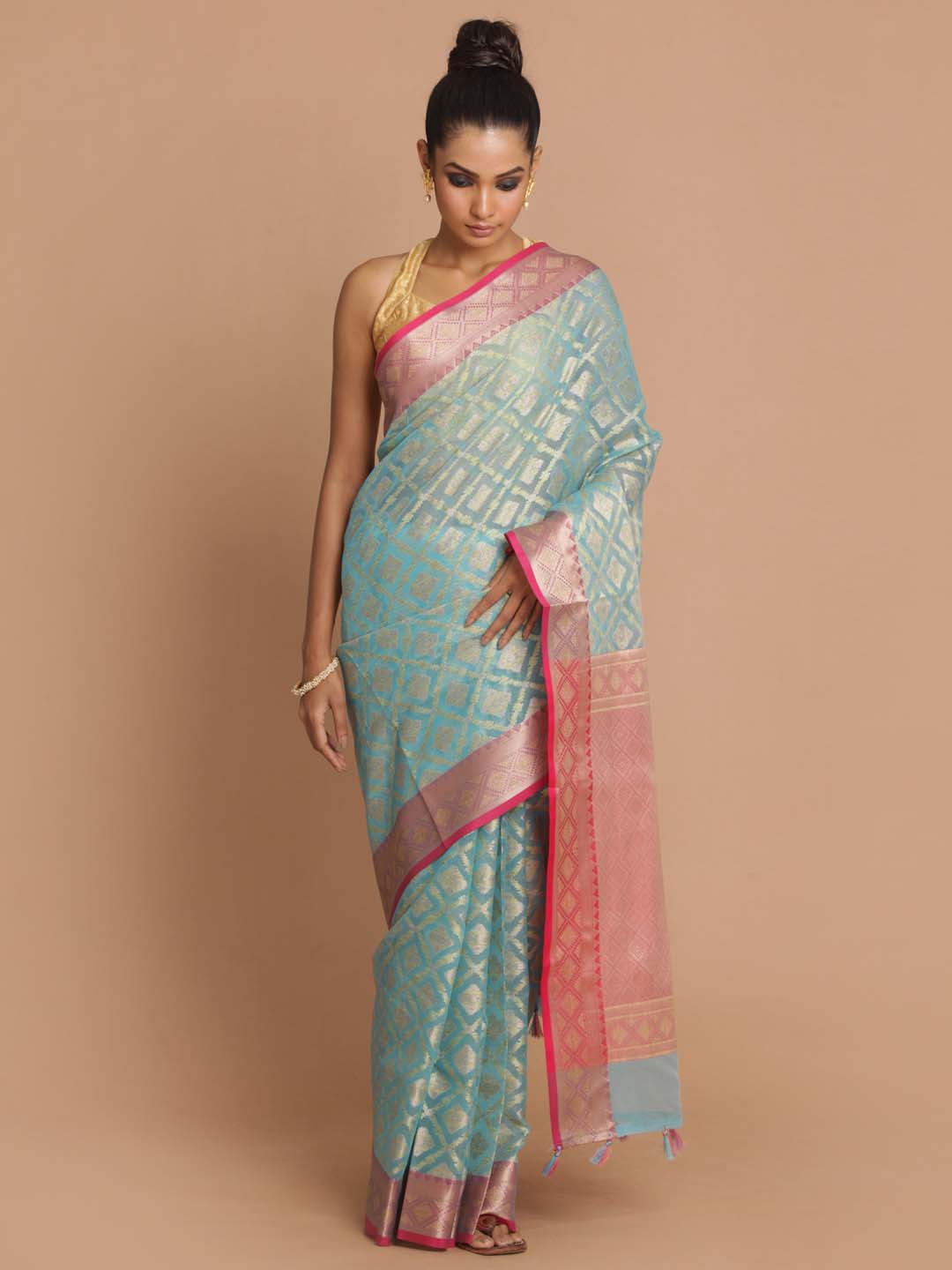 Indethnic Banarasi Blue Woven Design Festive Wear Saree - View 1