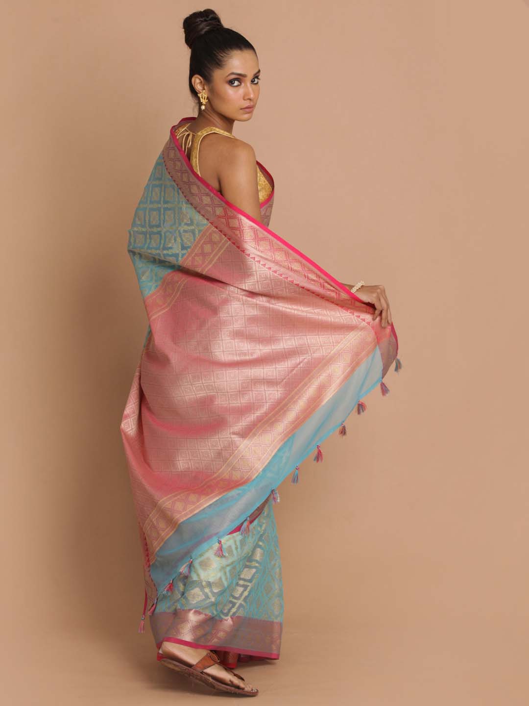 Indethnic Banarasi Blue Woven Design Festive Wear Saree - View 3