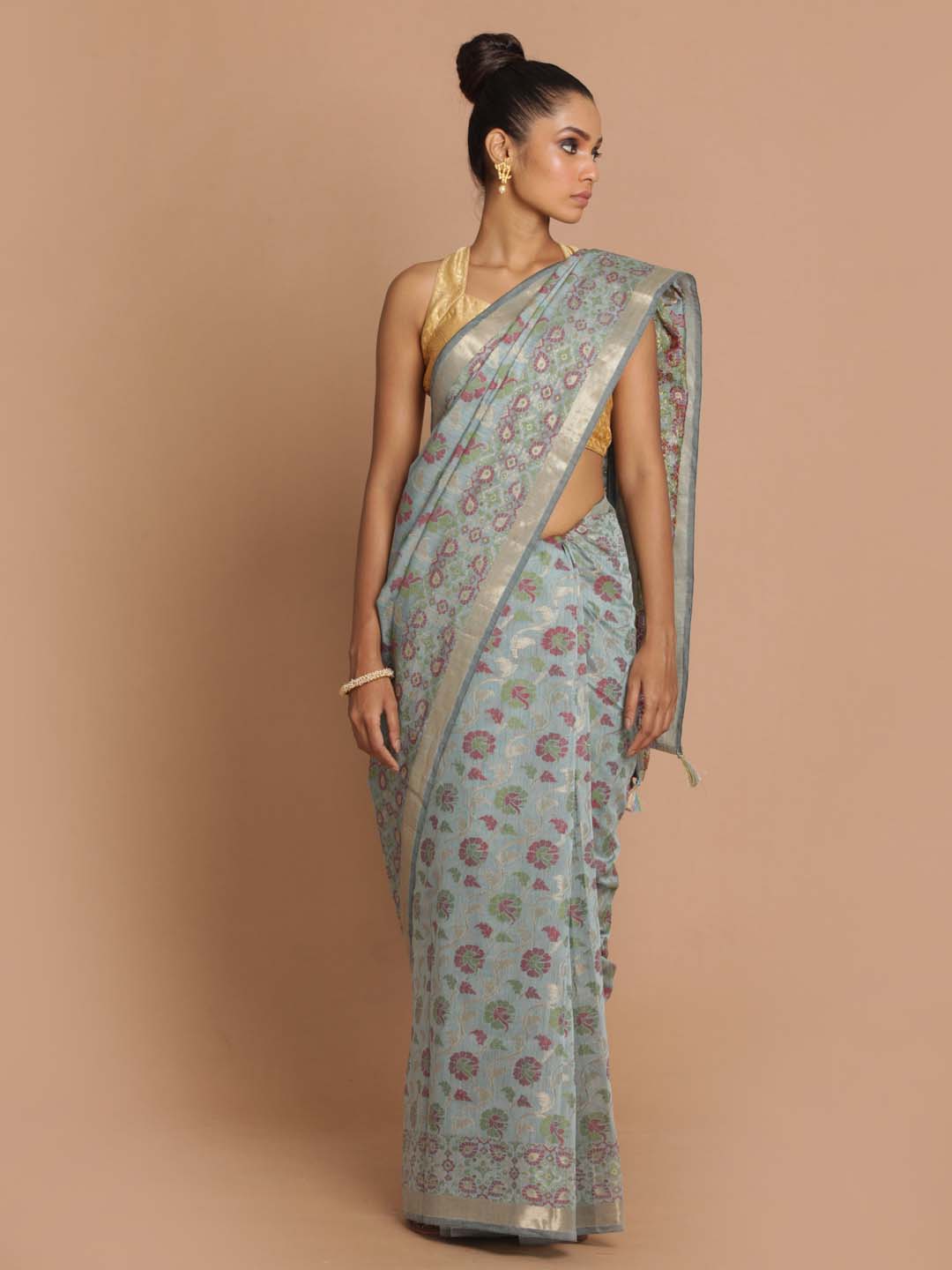 Indethnic Banarasi Blue Woven Design Festive Wear Saree - View 1