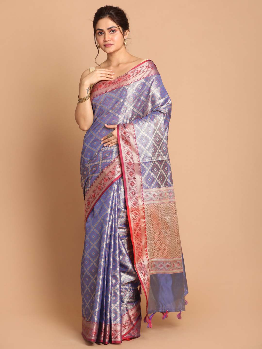 Indethnic Banarasi Blue Woven Design Daily Wear Saree - View 1