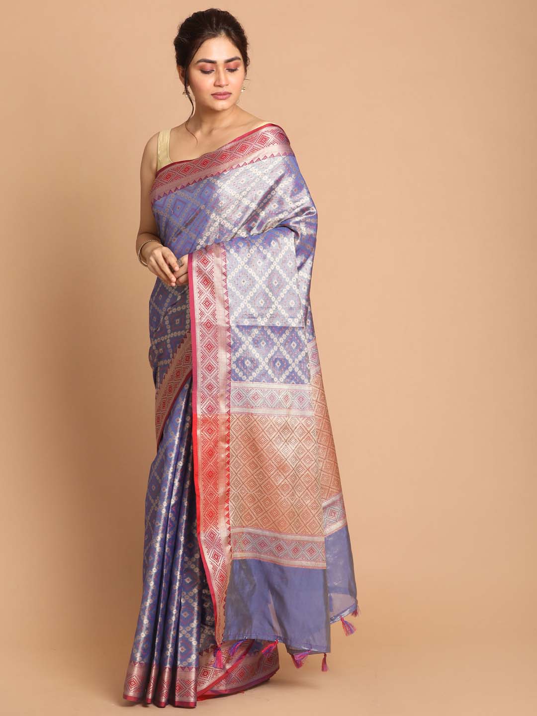 Indethnic Banarasi Blue Woven Design Daily Wear Saree - View 2