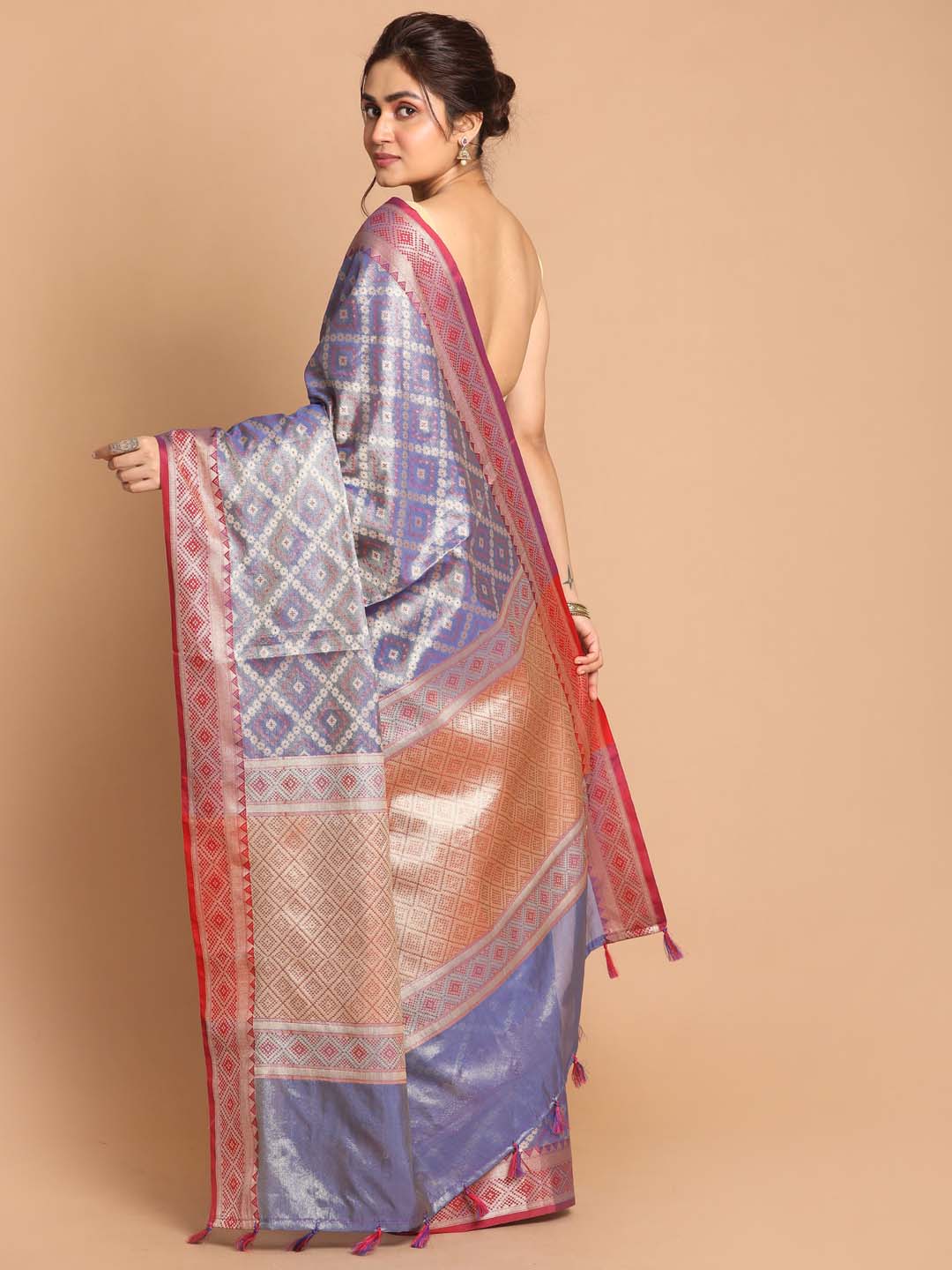 Indethnic Banarasi Blue Woven Design Daily Wear Saree - View 3