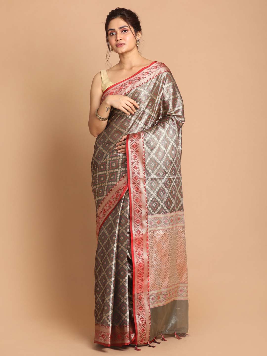 Indethnic Banarasi Charcoal Woven Design Daily Wear Saree - View 1