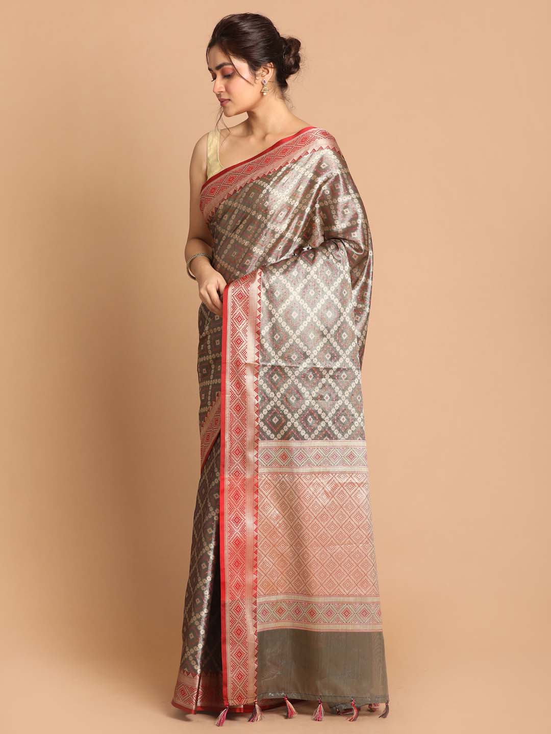 Indethnic Banarasi Charcoal Woven Design Daily Wear Saree - View 2