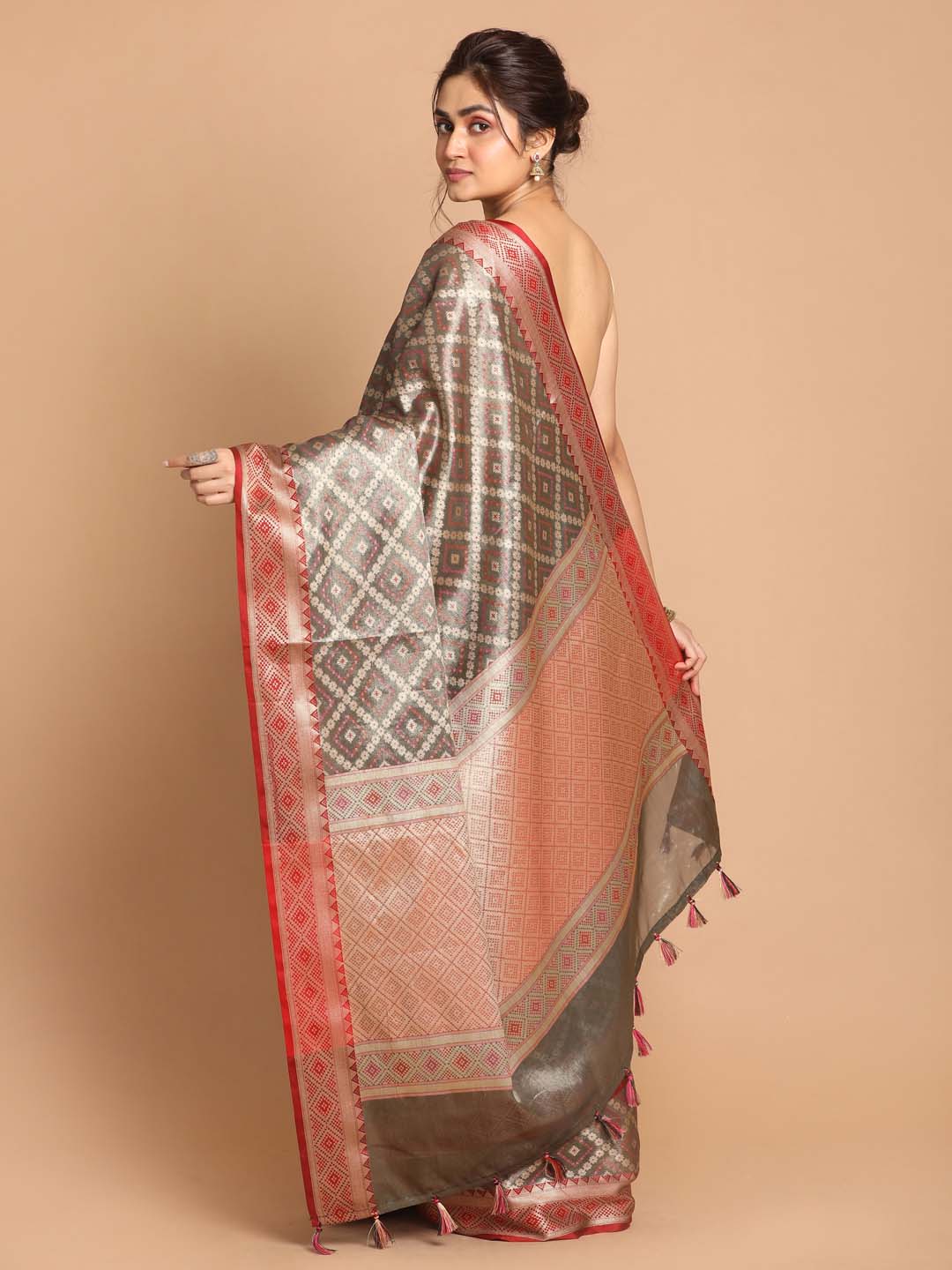 Indethnic Banarasi Charcoal Woven Design Daily Wear Saree - View 3