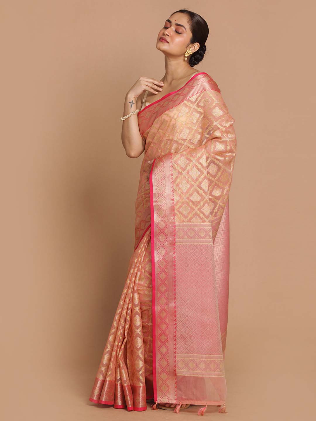 Indethnic Banarasi Coral Woven Design Festive Wear Saree - View 2