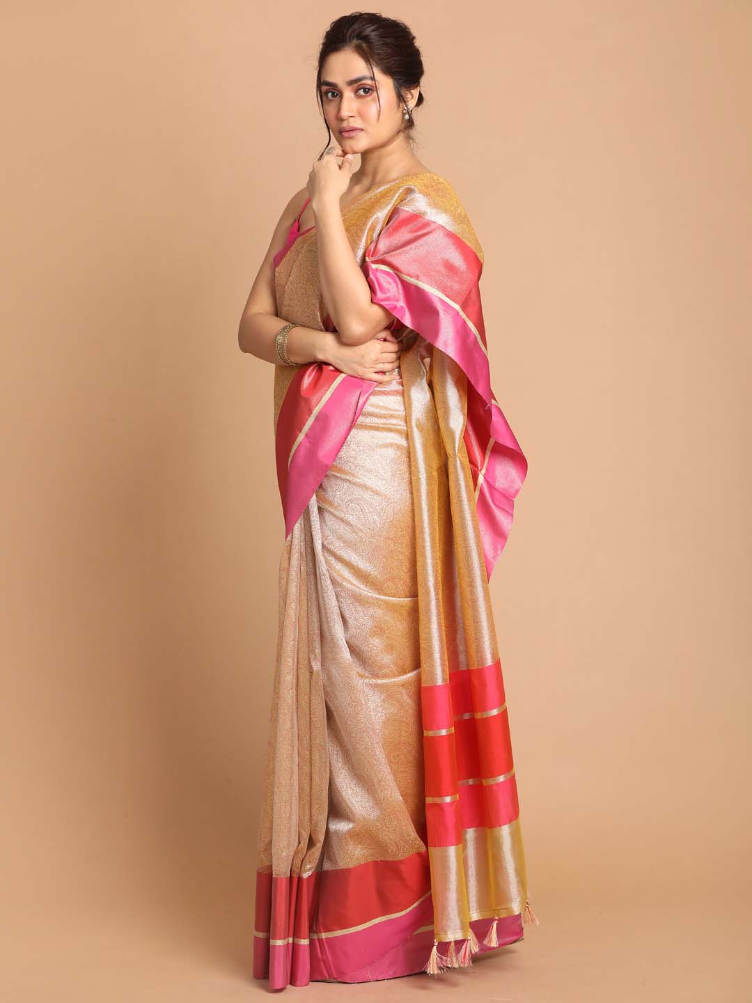 Indethnic Banarasi Gold Printed Daily Wear Saree - View 2