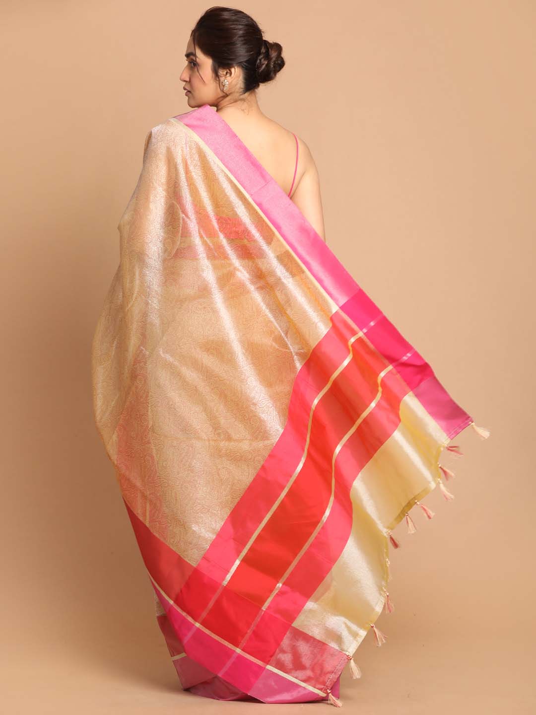 Indethnic Banarasi Gold Printed Daily Wear Saree - View 3