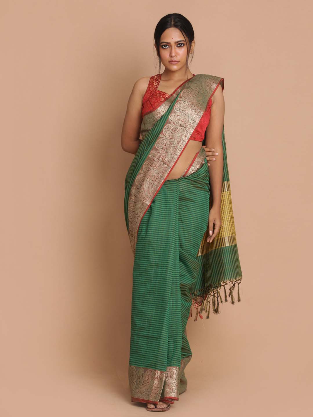 Indethnic Banarasi Green Woven Design Daily Wear Saree - View 1