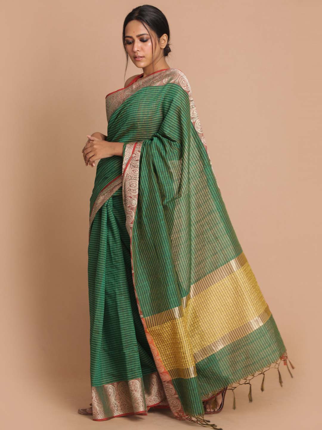 Indethnic Banarasi Green Woven Design Daily Wear Saree - View 2