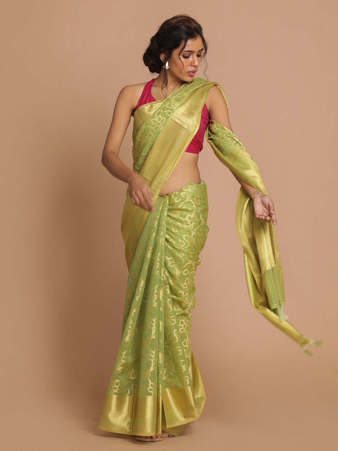 Indethnic Banarasi Green Woven Design Daily Wear Saree - View 1