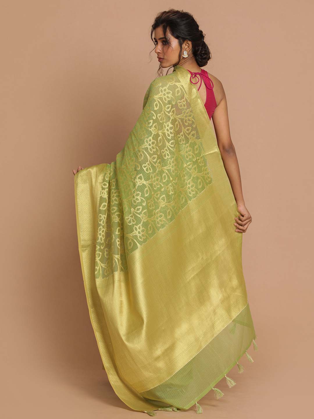 Indethnic Banarasi Green Woven Design Daily Wear Saree - View 3