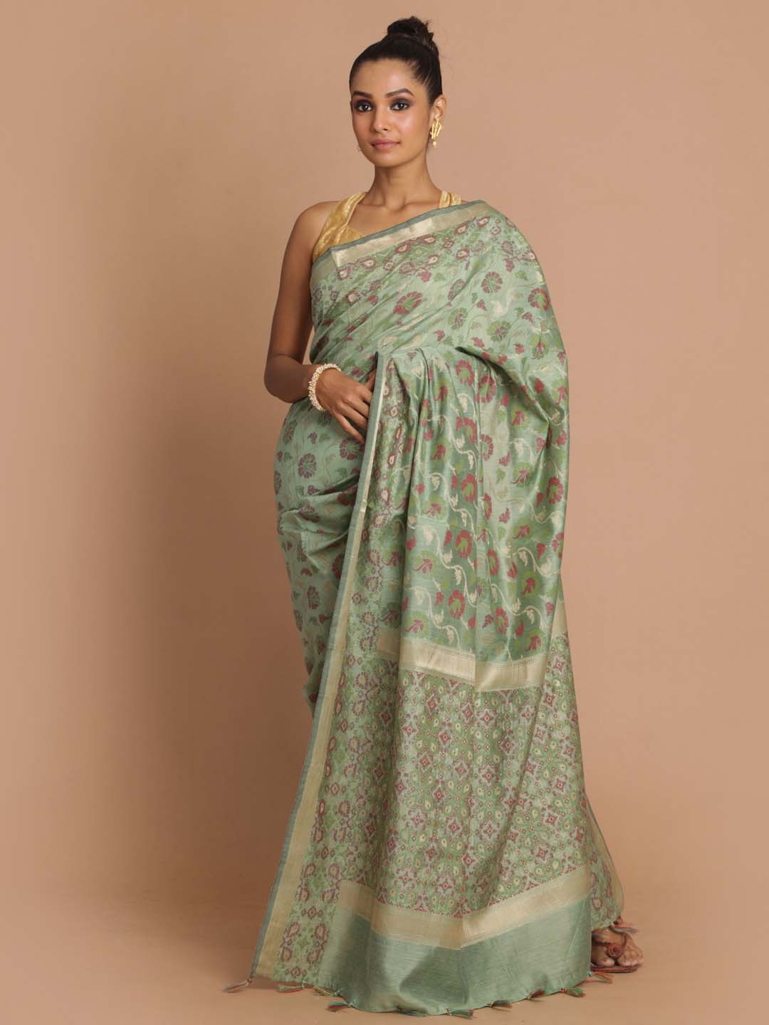 Indethnic Banarasi Green Woven Design Festive Wear Saree - View 1