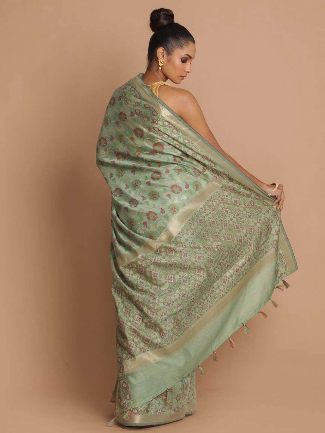 Indethnic Banarasi Green Woven Design Festive Wear Saree - View 2