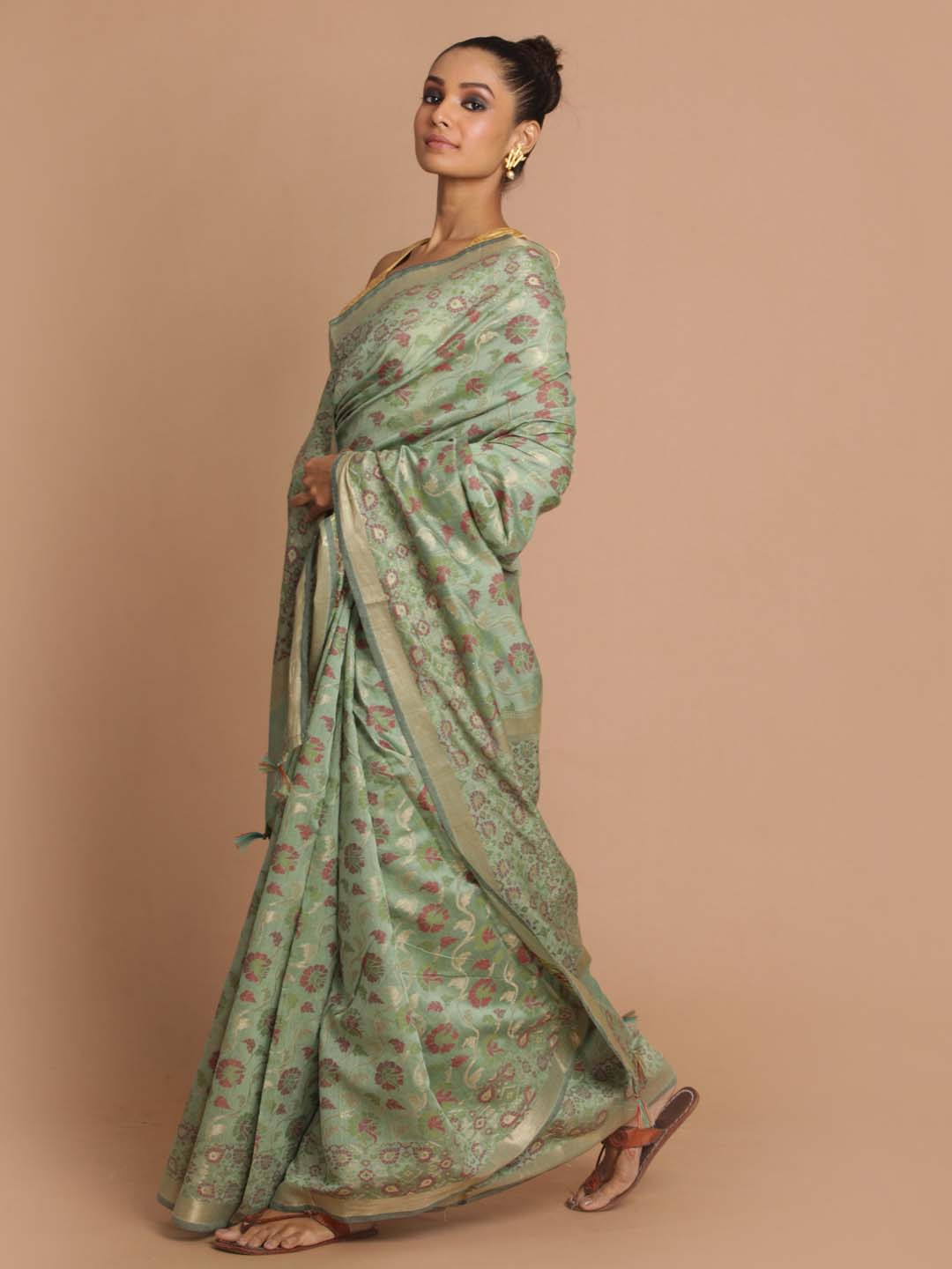 Indethnic Banarasi Green Woven Design Festive Wear Saree - View 3