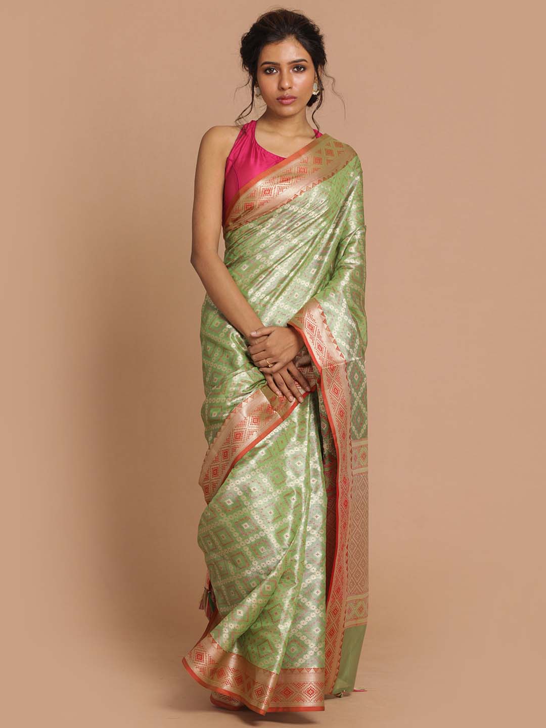 Indethnic Banarasi Green Woven Design Daily Wear Saree - View 1