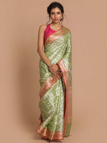 GREEN FLOWER (BANARASI COTTON BLEND SAREE)