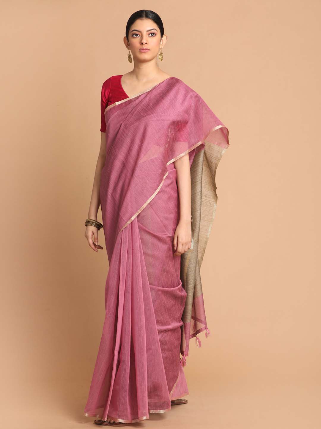Indethnic Banarasi Lavendar Solid Daily Wear Saree - View 1
