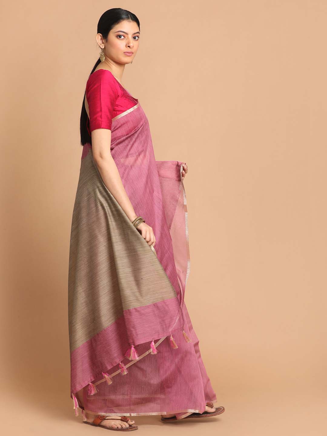 Indethnic Banarasi Lavendar Solid Daily Wear Saree - View 2