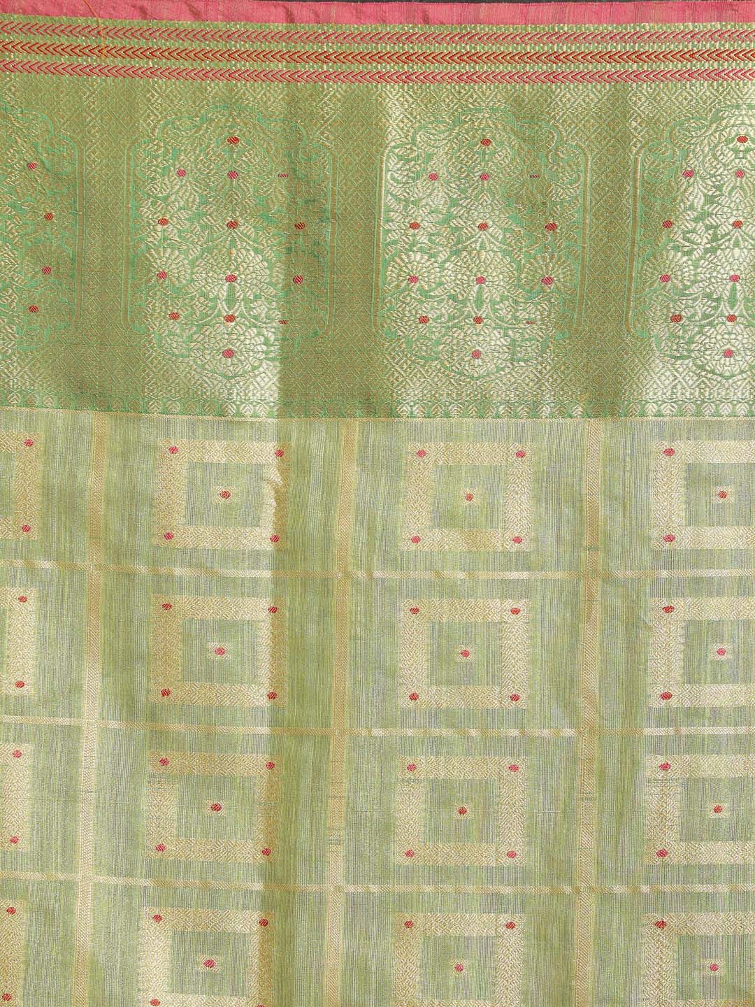 Indethnic Banarasi Lime Green Woven Design Festive Wear Saree - Saree Detail View