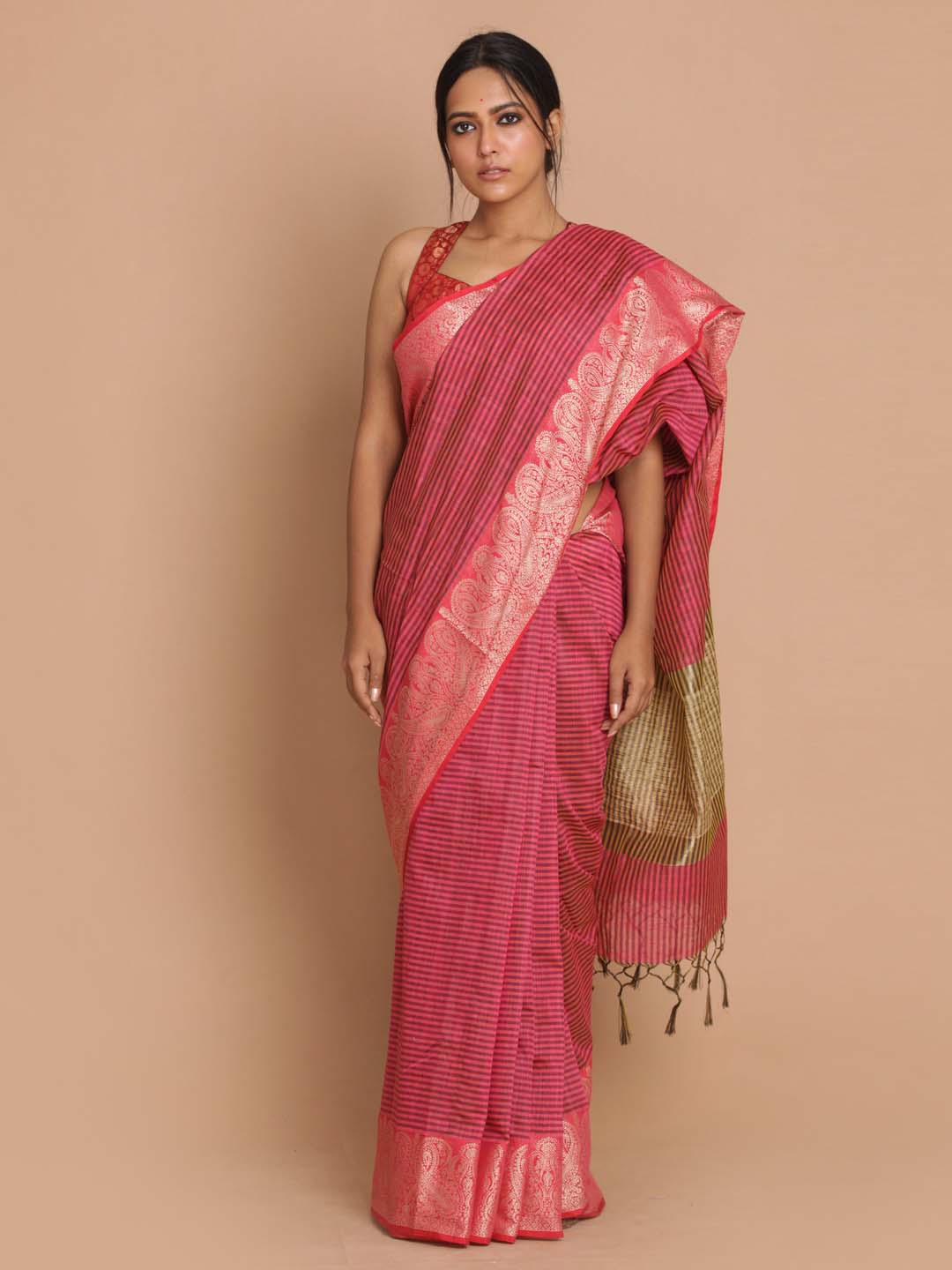 Indethnic Banarasi Magenta Woven Design Daily Wear Saree - View 1