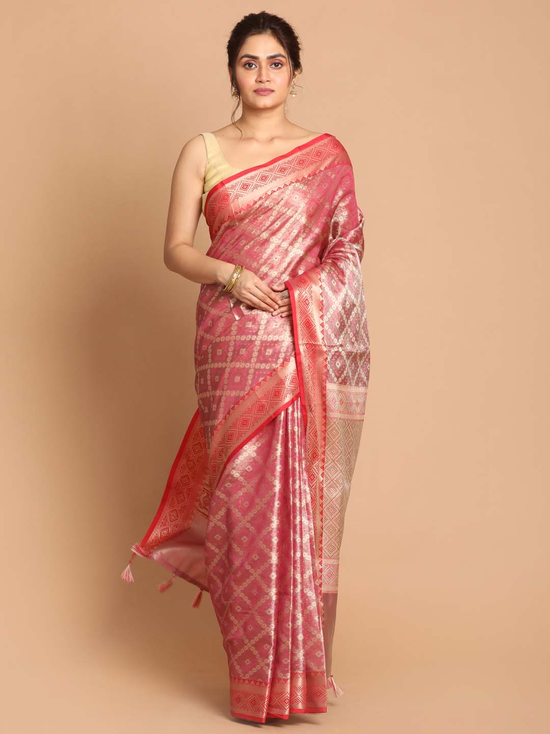 Indethnic Banarasi Magenta Woven Design Daily Wear Saree - View 1