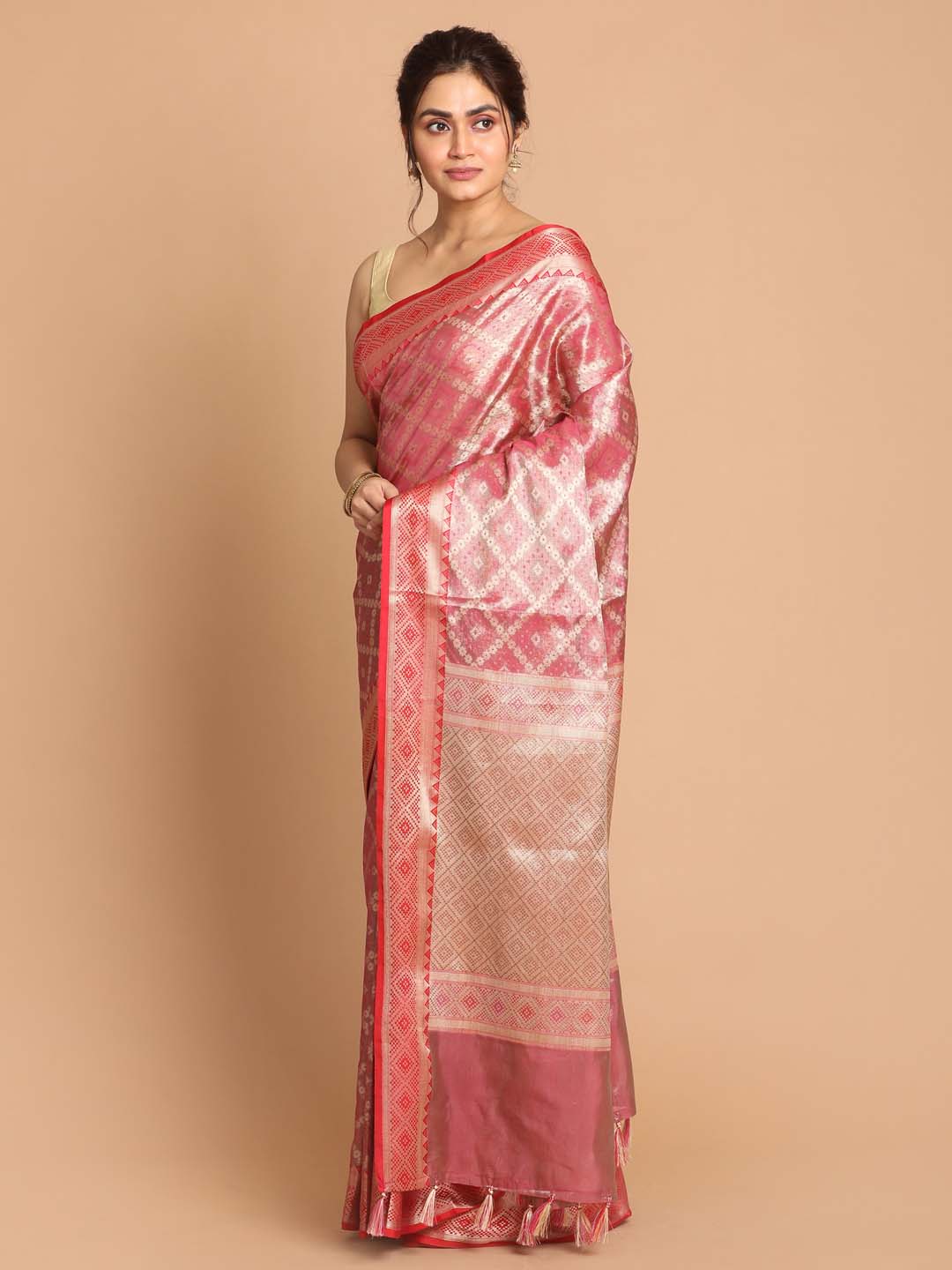 Indethnic Banarasi Magenta Woven Design Daily Wear Saree - View 2