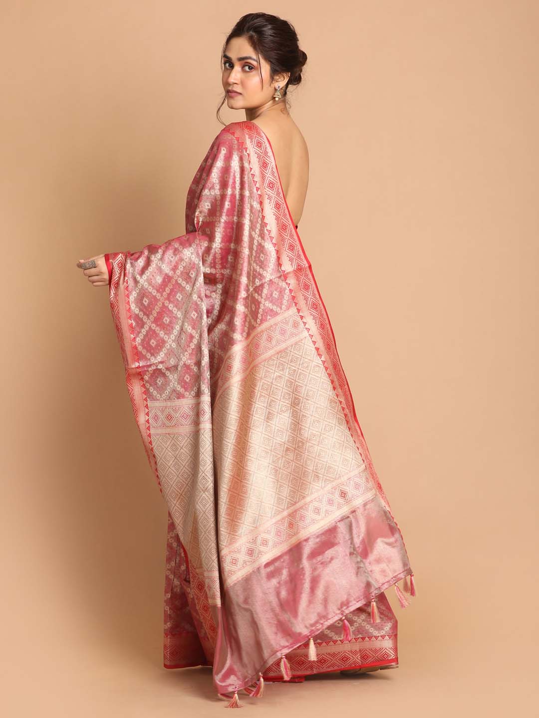 Indethnic Banarasi Magenta Woven Design Daily Wear Saree - View 3
