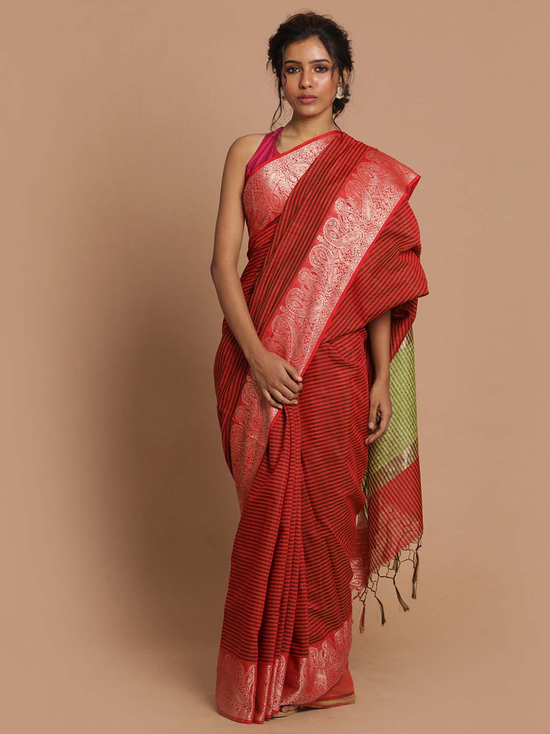 Indethnic Banarasi Maroon Woven Design Daily Wear Saree - View 1