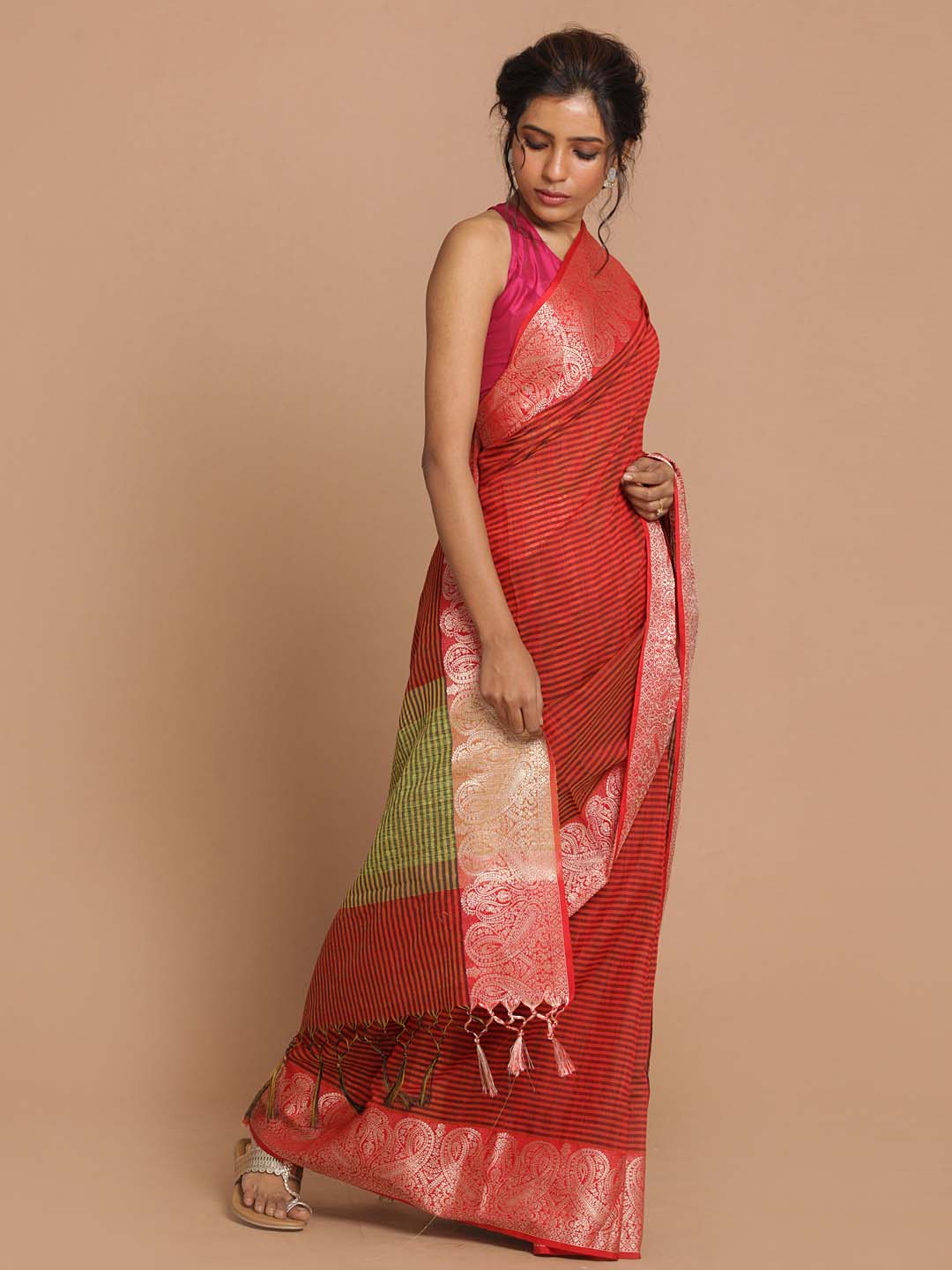 Indethnic Banarasi Maroon Woven Design Daily Wear Saree - View 2