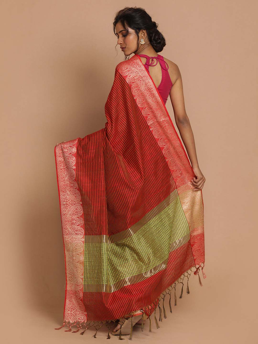 Indethnic Banarasi Maroon Woven Design Daily Wear Saree - View 3