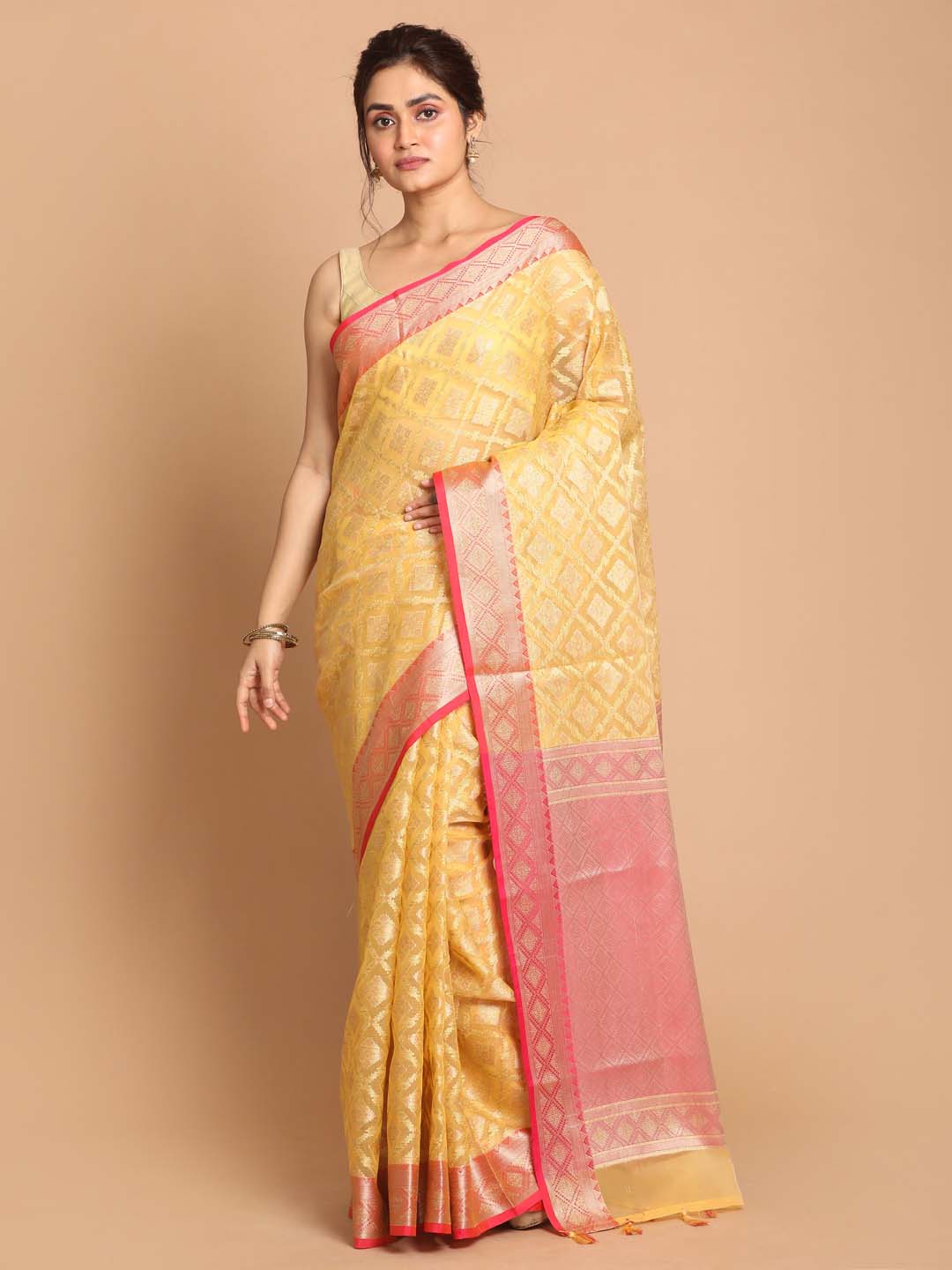 Indethnic Banarasi Mustard Woven Design Festive Wear Saree - View 1