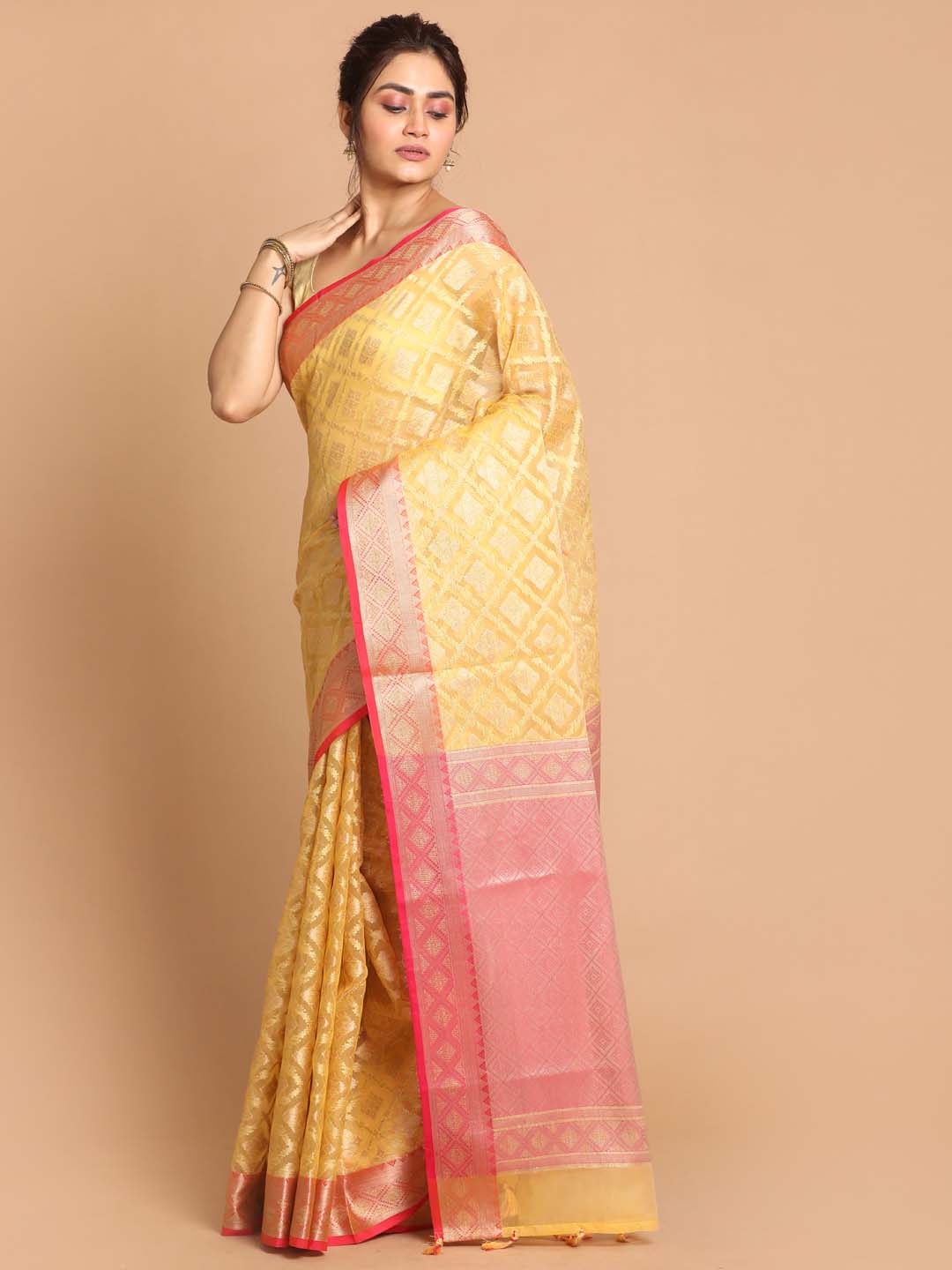 Indethnic Banarasi Mustard Woven Design Festive Wear Saree - View 2