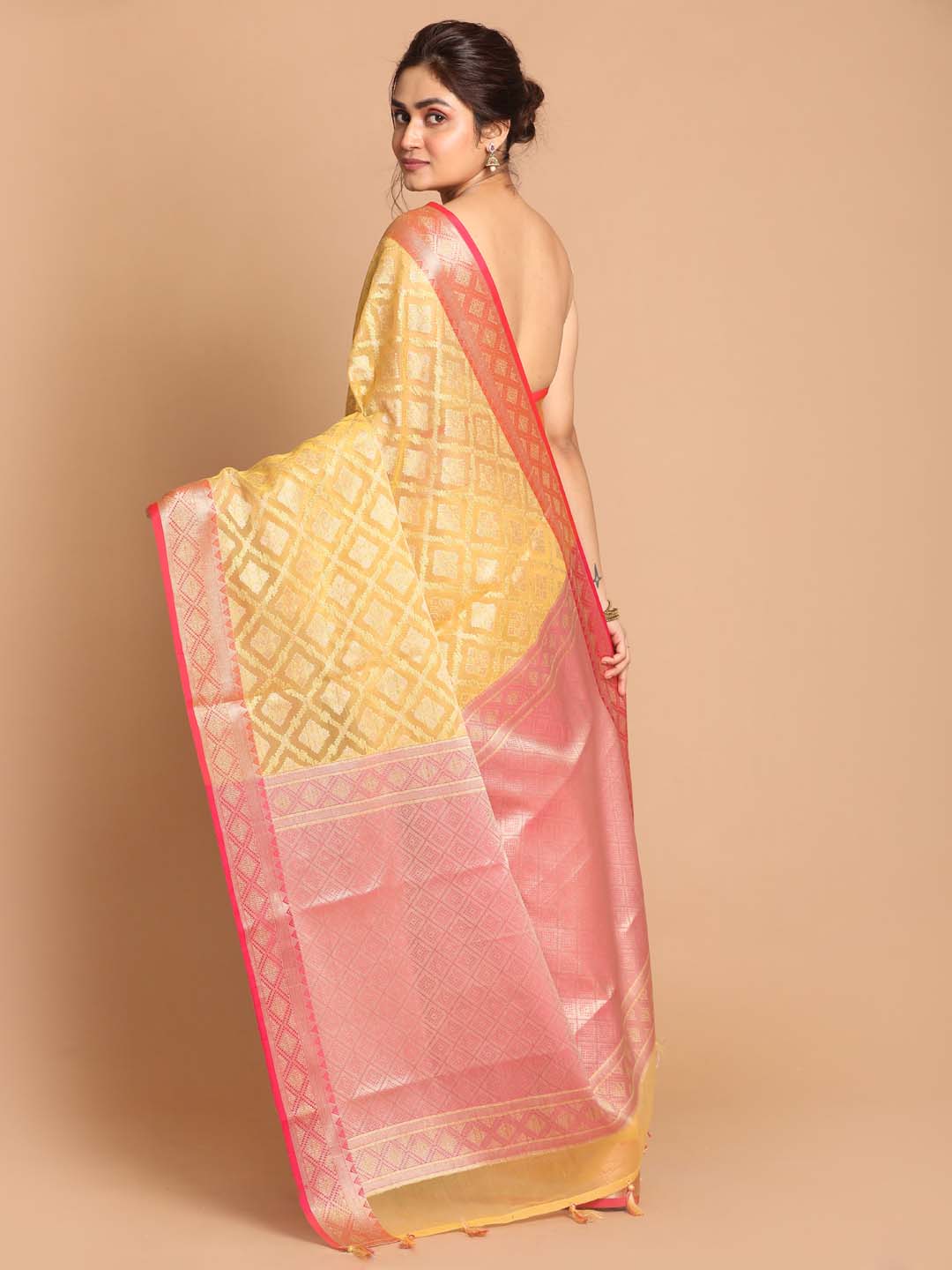 Indethnic Banarasi Mustard Woven Design Festive Wear Saree - View 3
