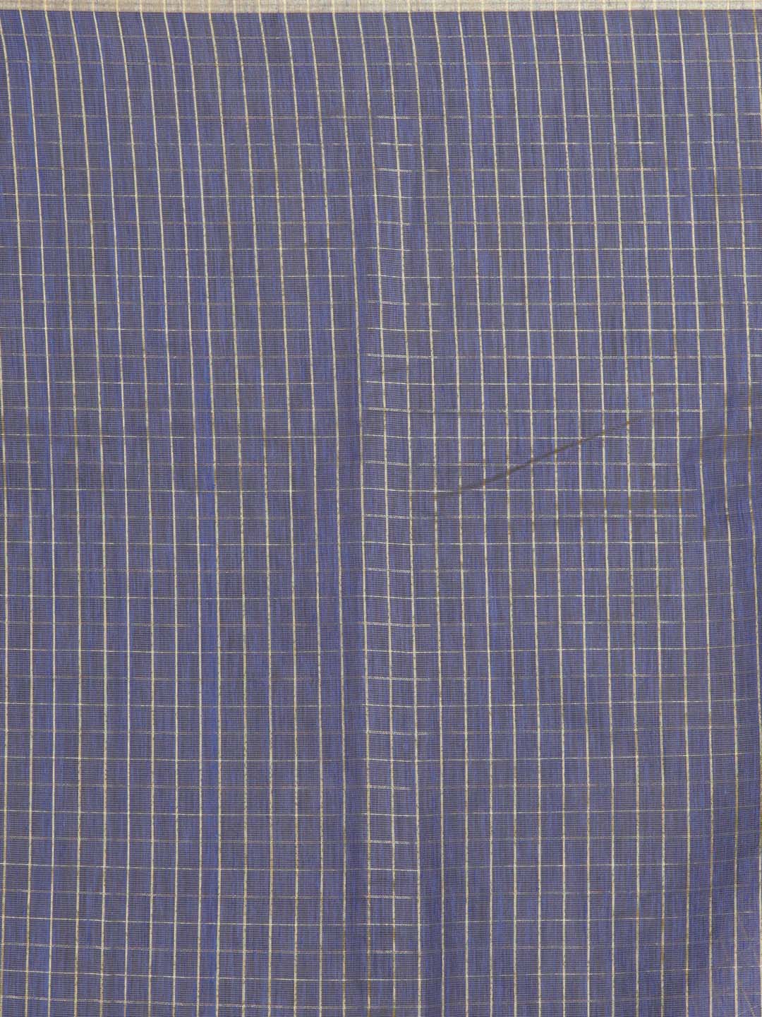 Indethnic Banarasi Navy Blue Checked Daily Wear Saree - Saree Detail View