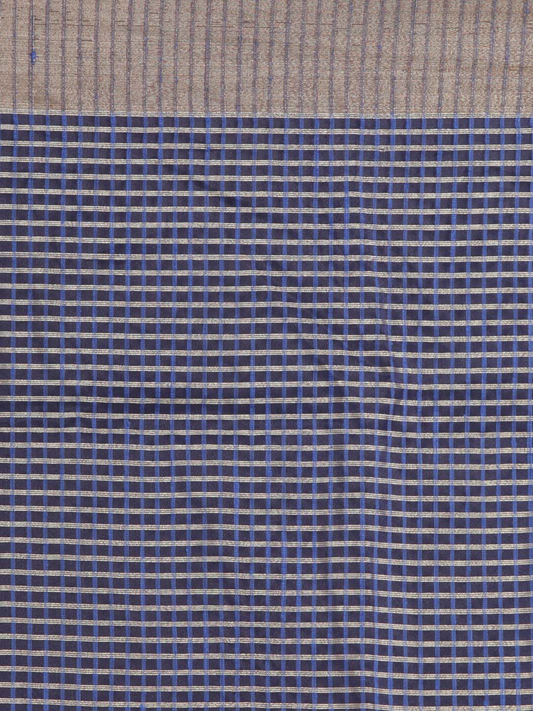 Indethnic Banarasi Navy Blue Checked Daily Wear Saree - Saree Detail View