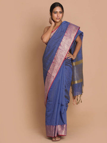 MIDNIGHT BLUE (BANARASI COTTON BLEND SAREE)