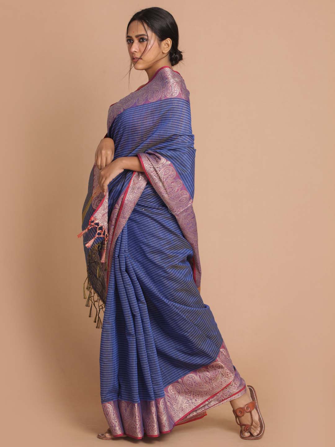 Indethnic Banarasi Navy Blue Woven Design Daily Wear Saree - View 2
