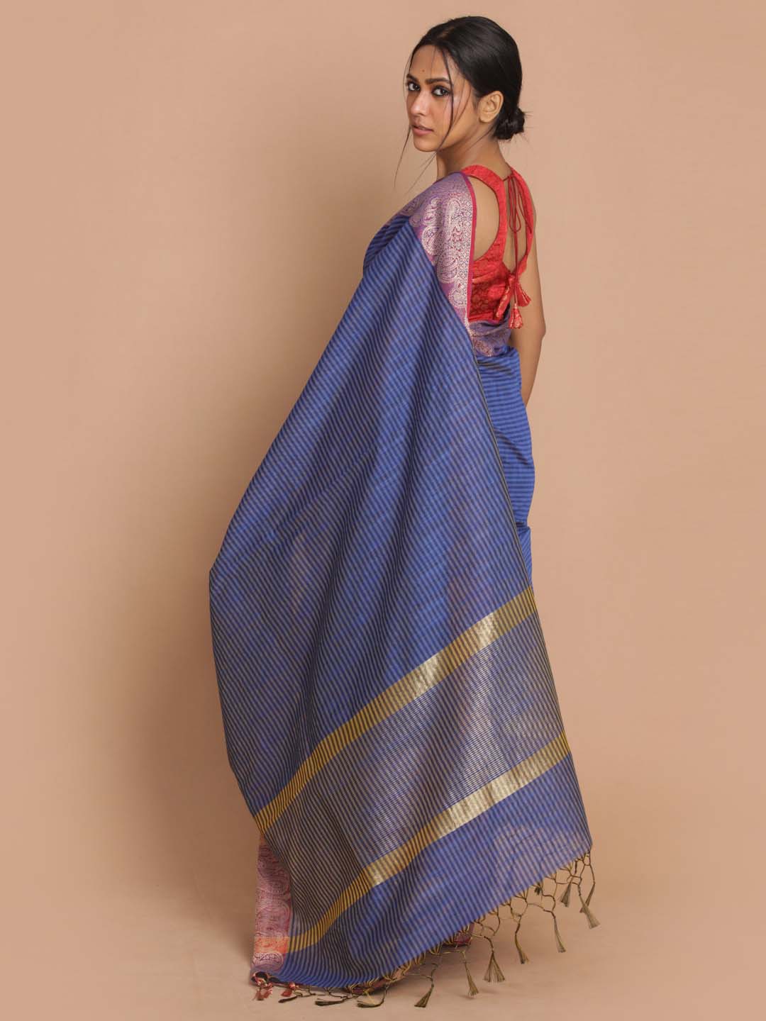 Indethnic Banarasi Navy Blue Woven Design Daily Wear Saree - View 3