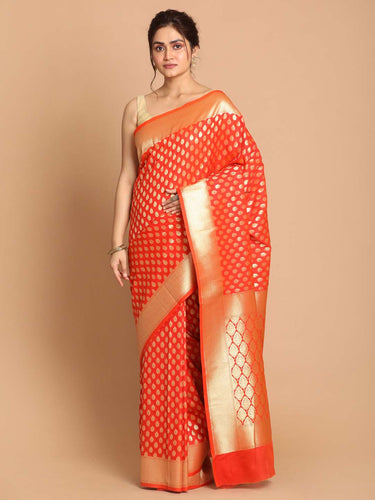 Banarasi Orange Woven Design Festive Wear Saree