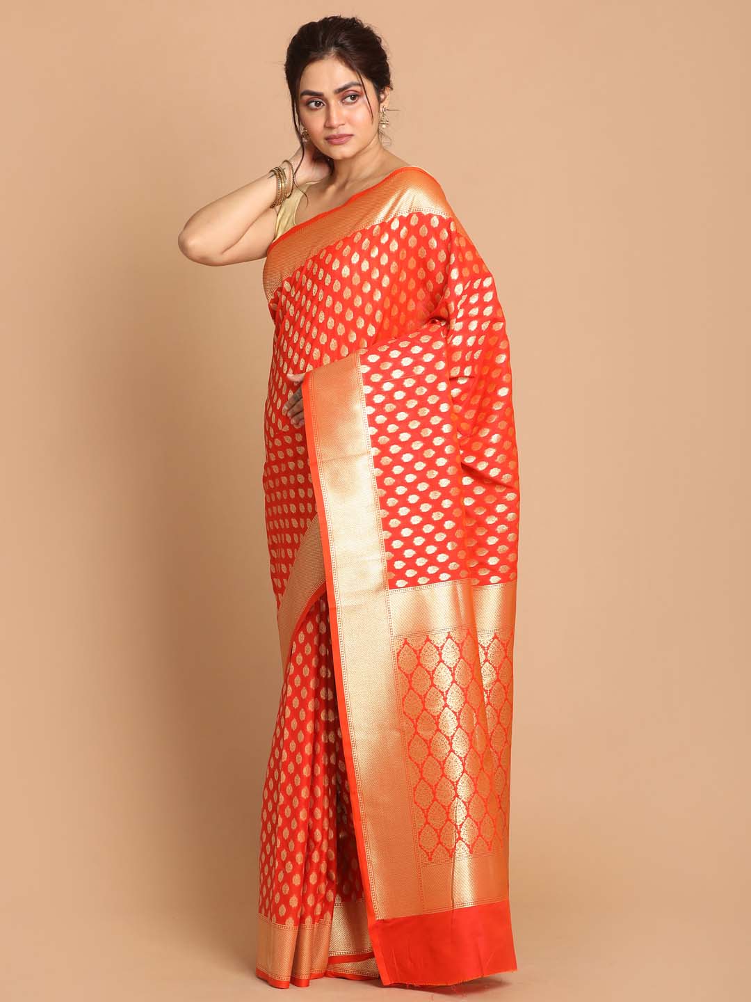 Indethnic Banarasi Orange Woven Design Festive Wear Saree - View 2