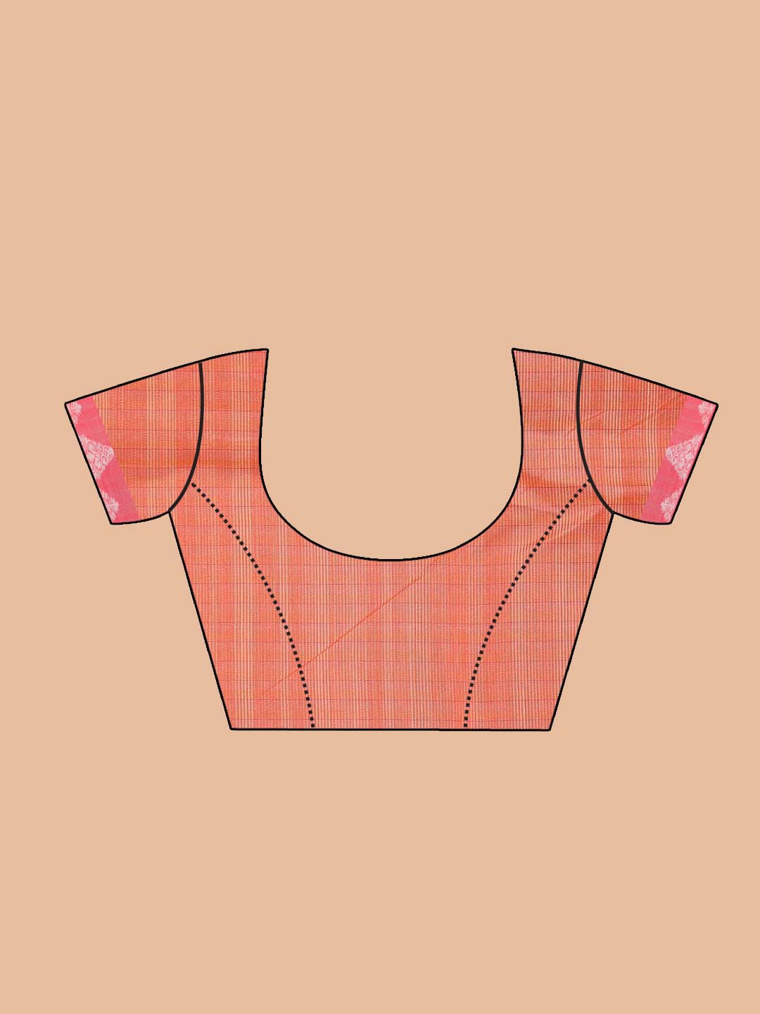 Indethnic Banarasi Peach Checked Daily Wear Saree - Blouse Piece View