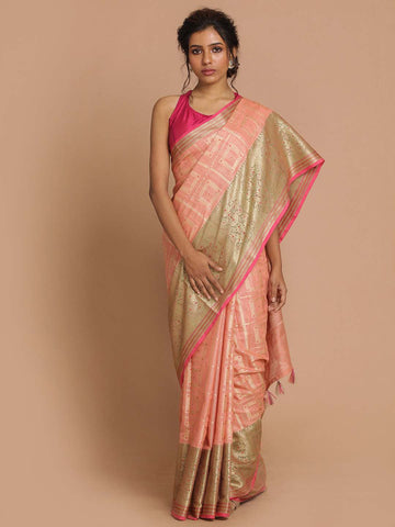 PEACH GALA (BANARASI COTTON BLEND SAREE)
