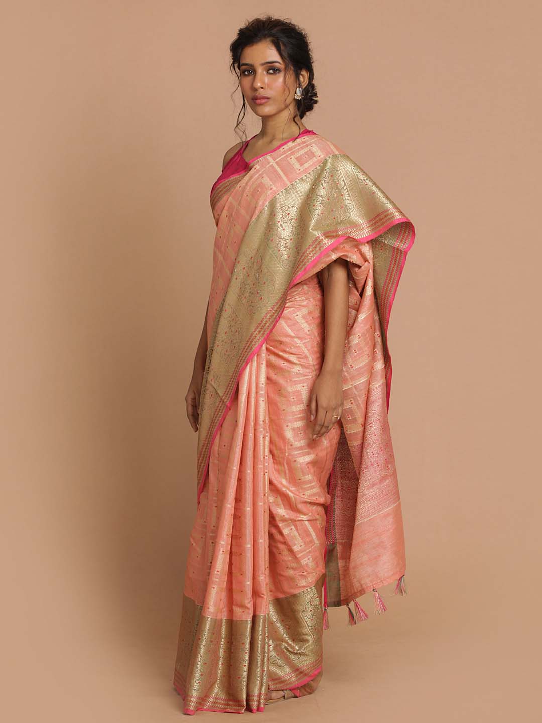 Indethnic Banarasi Peach Woven Design Festive Wear Saree - View 2