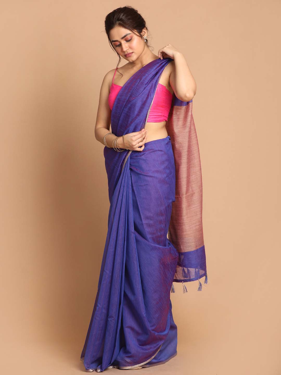 Indethnic Banarasi Purple Solid Daily Wear Saree - View 2