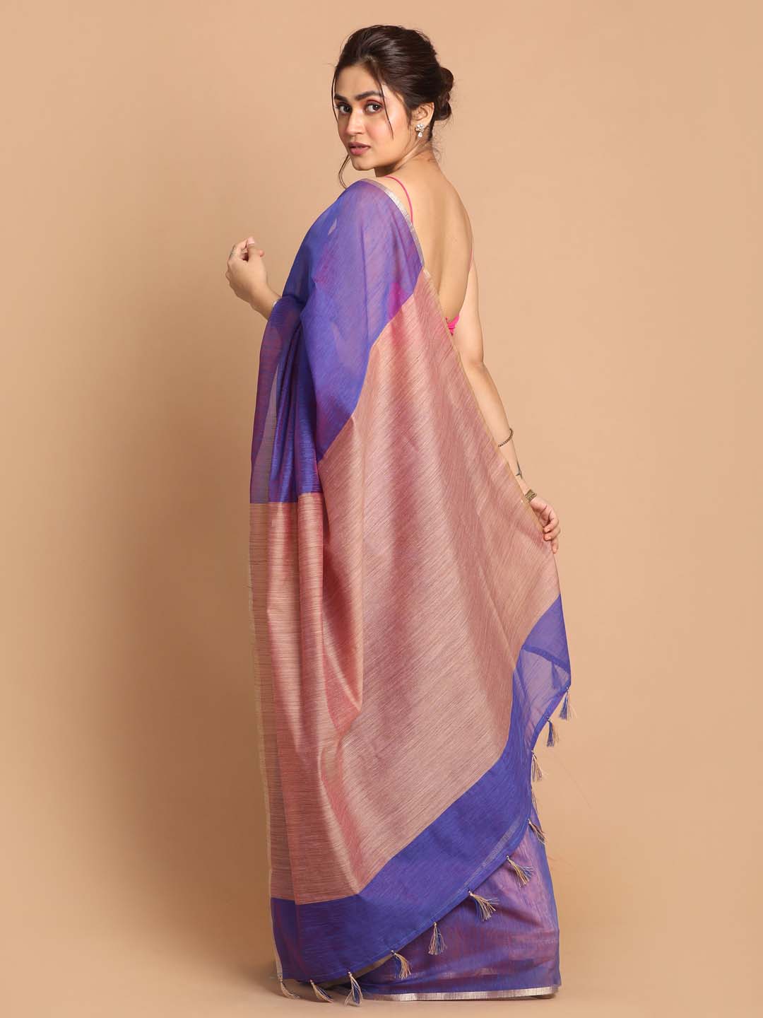 Indethnic Banarasi Purple Solid Daily Wear Saree - View 3