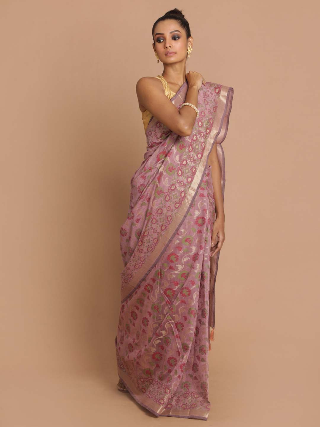 Indethnic Banarasi Purple Woven Design Festive Wear Saree - View 1